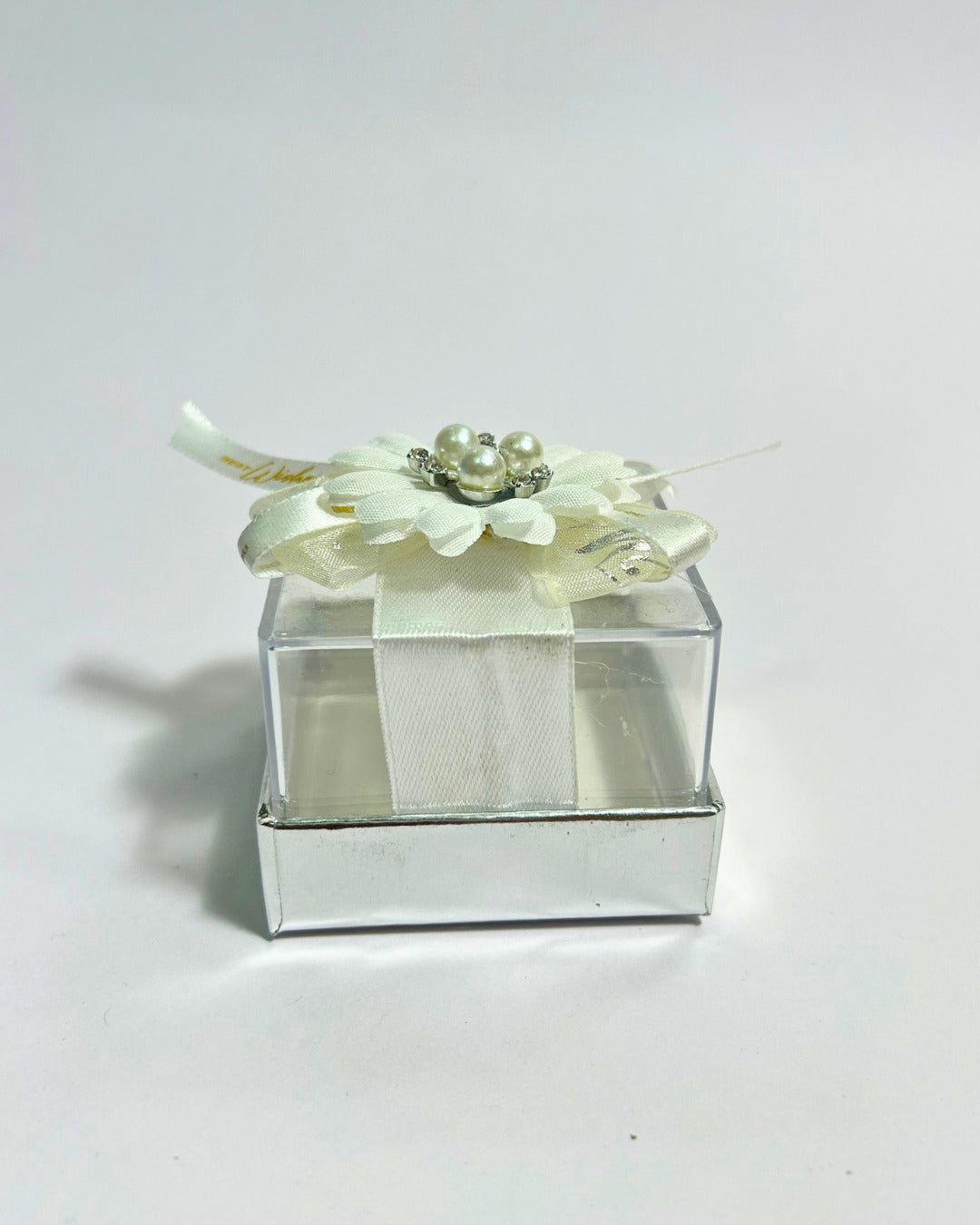 Luxury Acrylic Nikah Favor Box with Floral Pearl Decoration – Premium Packaging by Raza Agencies