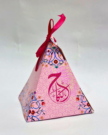 Floral Pyramid Nikah Favor Box with Ribbon – Elegant Gift Packaging by Raza Agencies