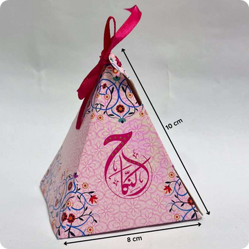 Floral Pyramid Nikah Favor Box with Ribbon – Elegant Gift Packaging by Raza Agencies