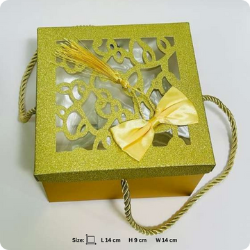 50 Pcs Premium Glitter Window Laddu Gift Box with Handle – Gold & Silver
