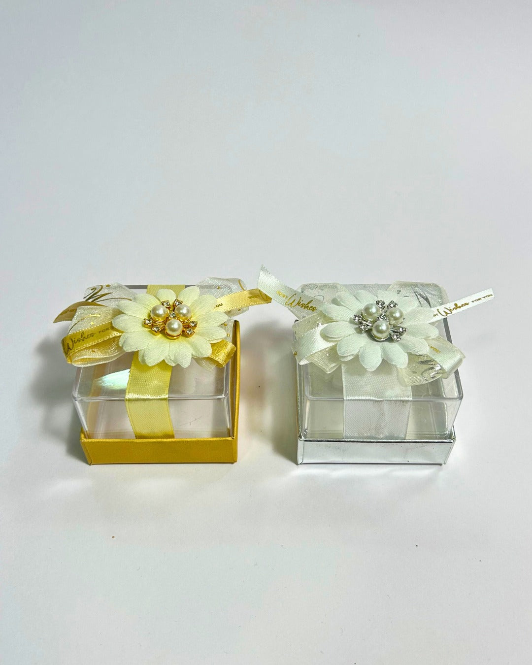 Luxury Acrylic Nikah Favor Box with Floral Pearl Decoration – Premium Packaging by Raza Agencies