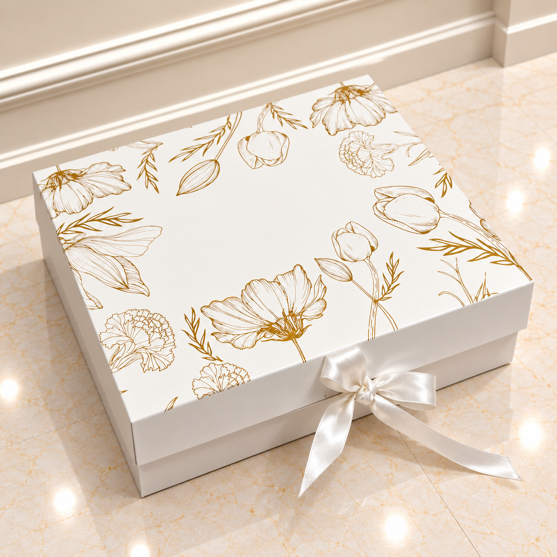 Gold Foiling Floral Hamper Box