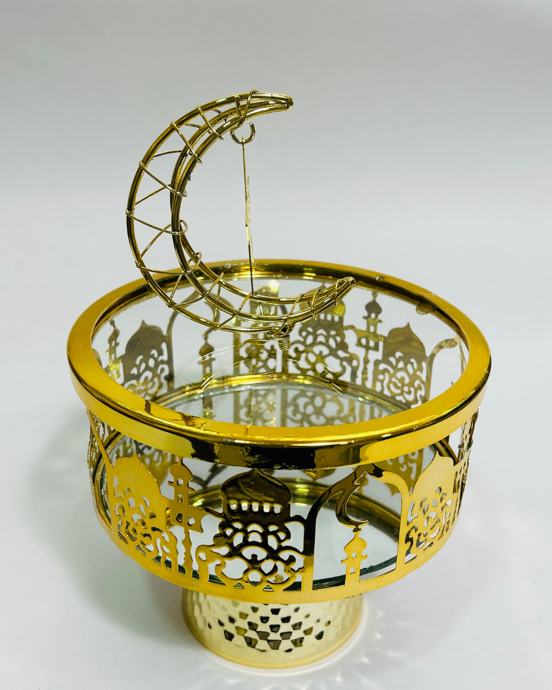 Ramadan Crescent Glass Pedestal Tray