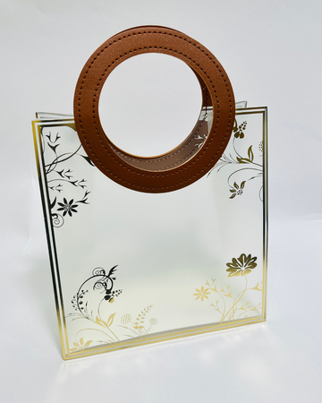 12Pcs Gift Bag with Leather Handle – Floral Gold Print (20 × 10 × 23 cm)