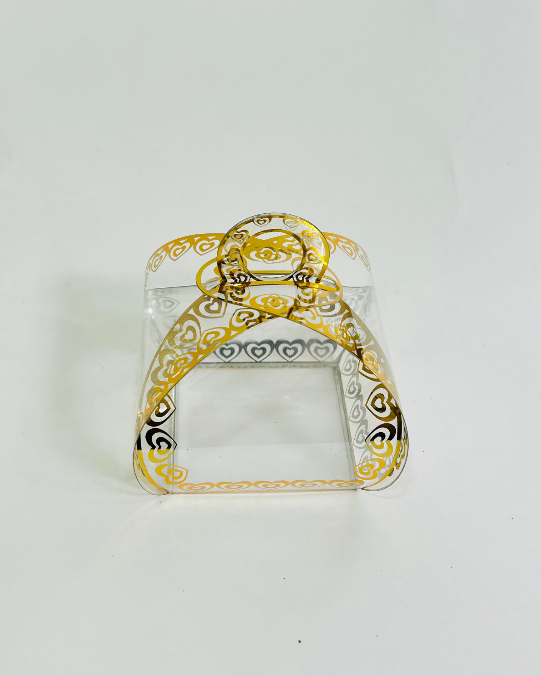 50 Pcs Transparent Heart Handle Gift Box with Golden Print