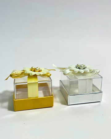 Luxury Acrylic Nikah Favor Box with Floral Pearl Decoration – Premium Packaging by Raza Agencies